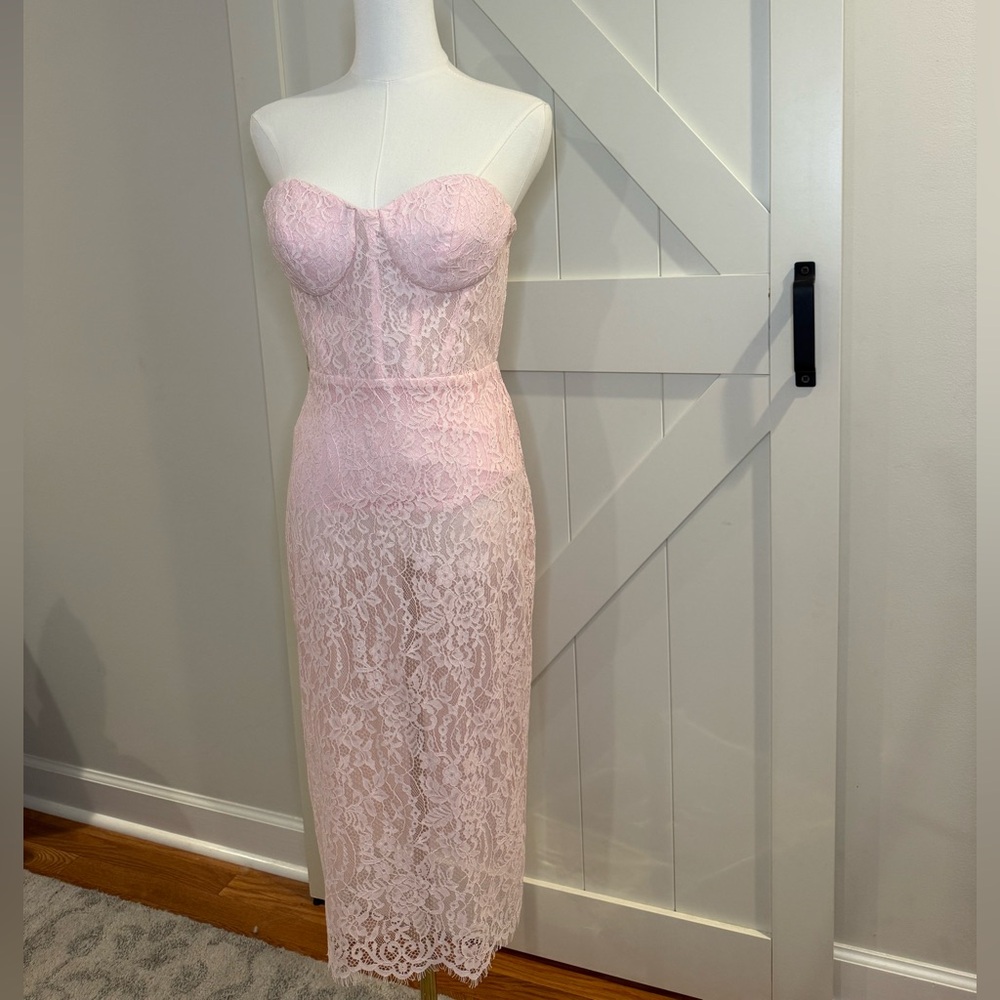 BCBGMaxAzria Strapless Pink Lace Dress